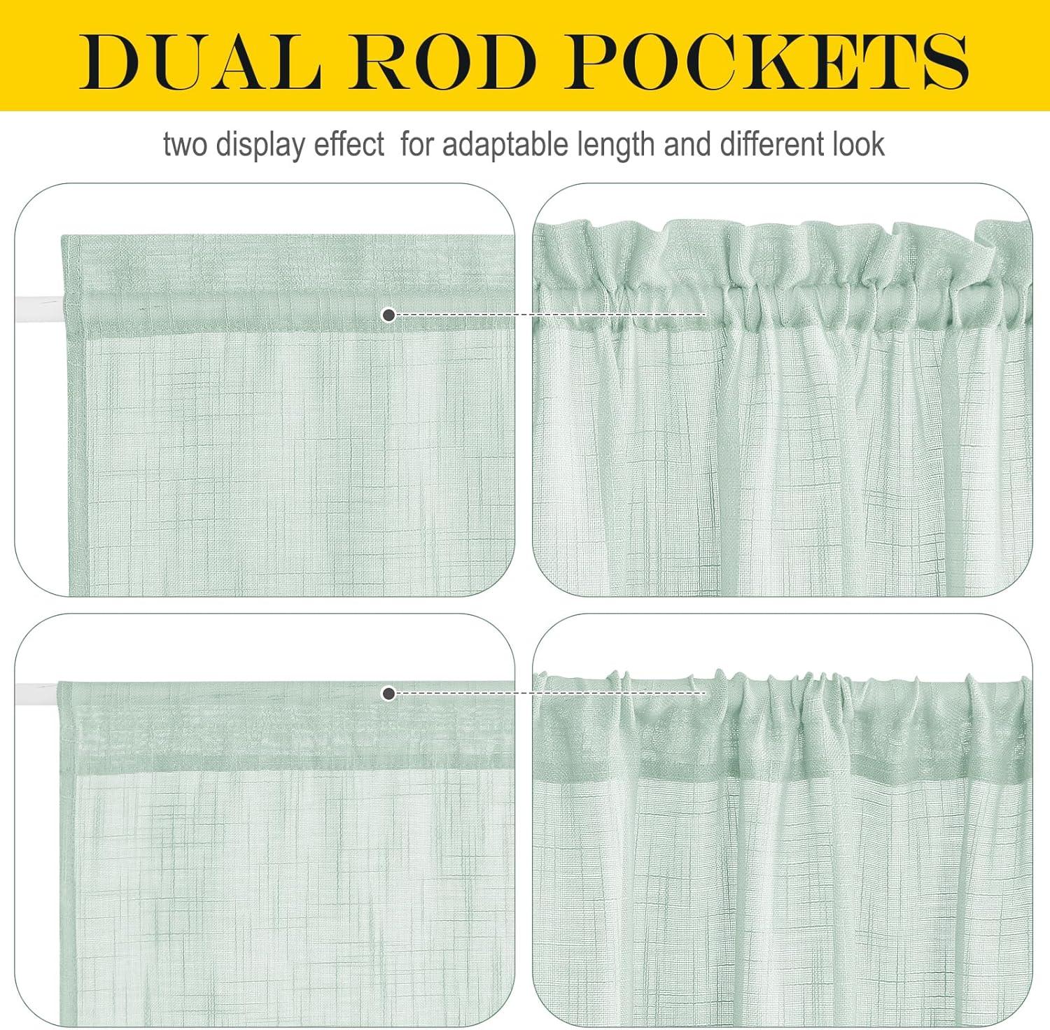 imageNICETOWN Linen Door Curtains 64 inch Length 1 Panel Farmhouse Kitchen Curtain Light Filtering Sidelight Door Covering Tie Up Shade for Living Room Narrow Window 1 Panel 26 inch Wide NaturalMint Green
