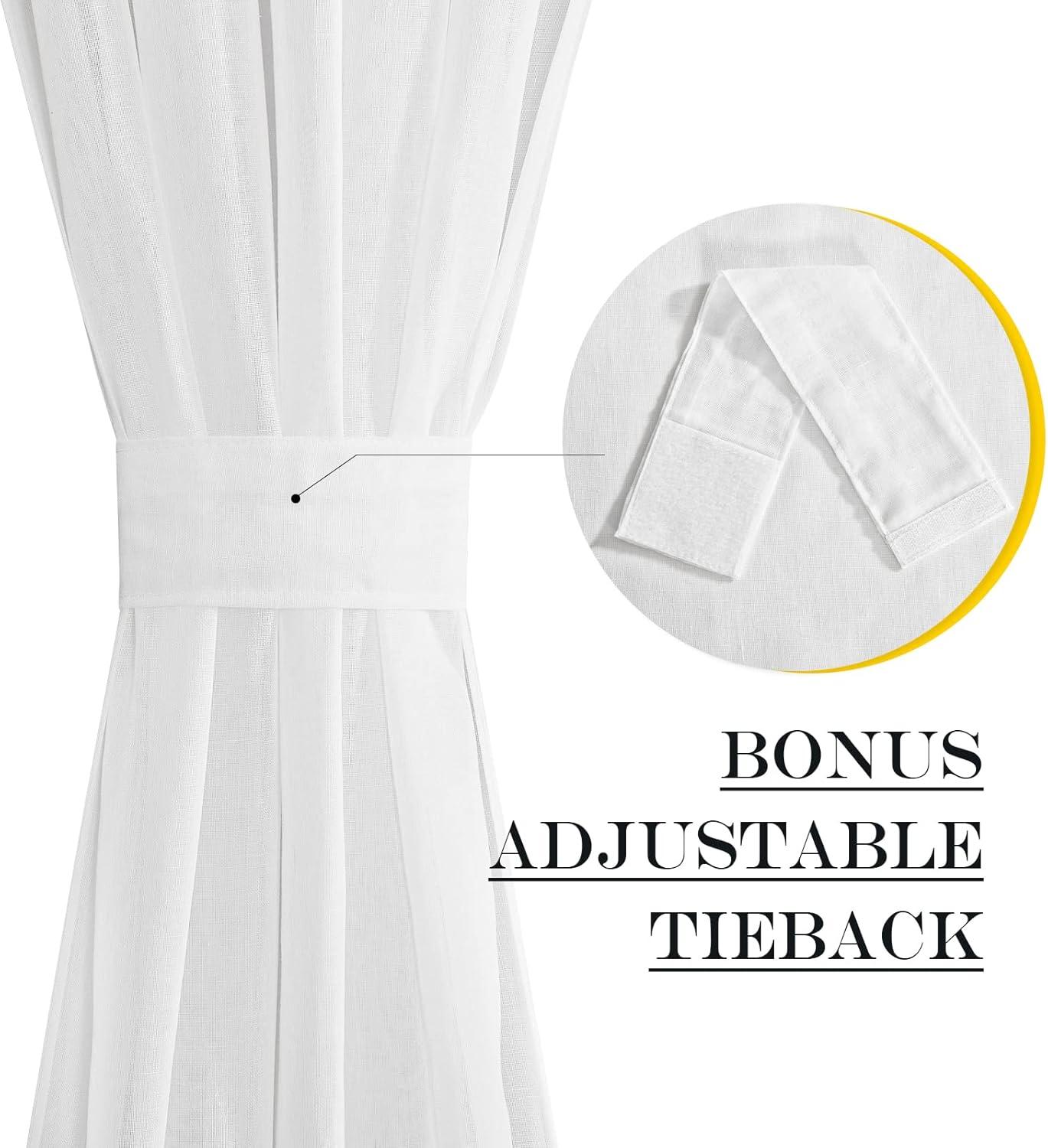 imageNICETOWN Linen Door Curtains 64 inch Length 1 Panel Farmhouse Kitchen Curtain Light Filtering Sidelight Door Covering Tie Up Shade for Living Room Narrow Window 1 Panel 26 inch Wide NaturalPure White