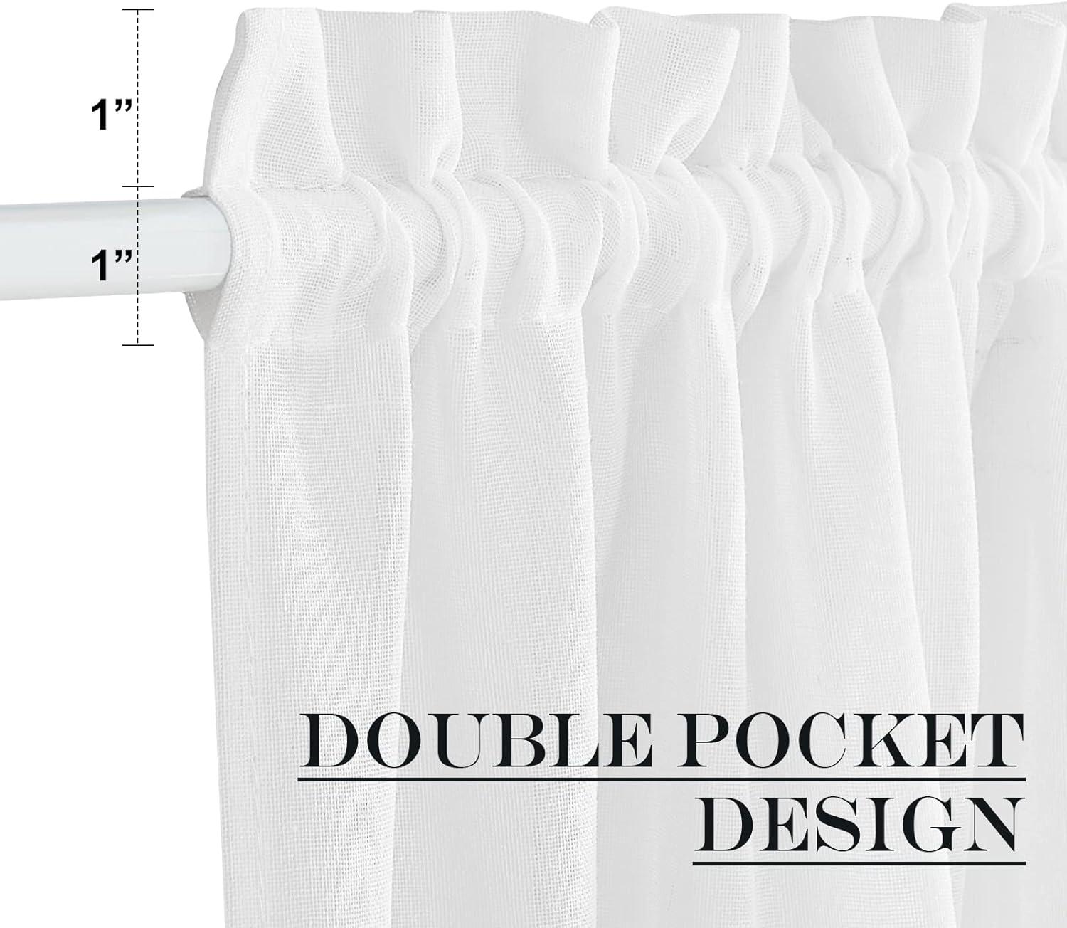 imageNICETOWN Linen Door Curtains 64 inch Length 1 Panel Farmhouse Kitchen Curtain Light Filtering Sidelight Door Covering Tie Up Shade for Living Room Narrow Window 1 Panel 26 inch Wide NaturalPure White