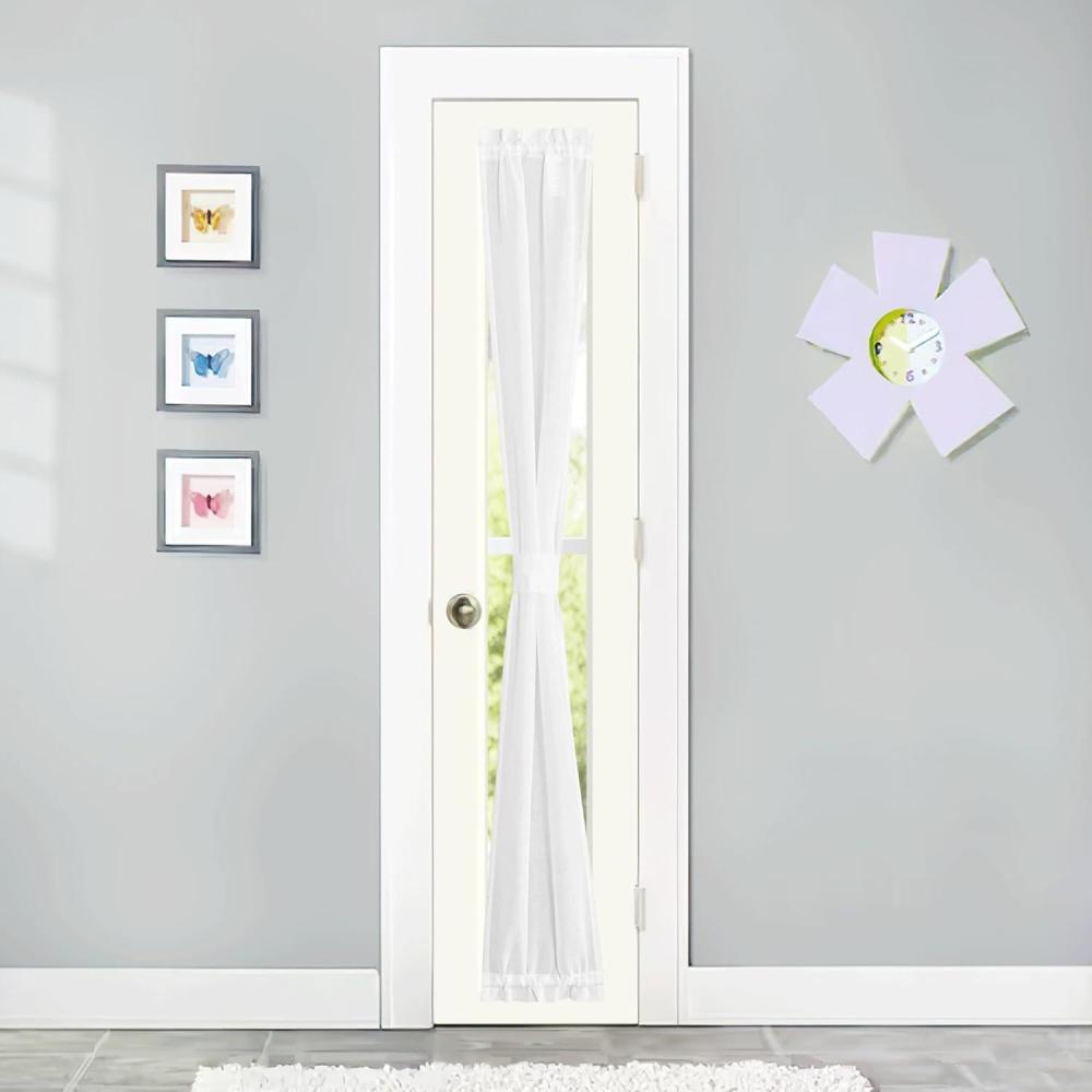 imageNICETOWN Linen Door Curtains 64 inch Length 1 Panel Farmhouse Kitchen Curtain Light Filtering Sidelight Door Covering Tie Up Shade for Living Room Narrow Window 1 Panel 26 inch Wide NaturalPure White