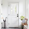 imageNICETOWN Linen Door Curtains 64 inch Length 1 Panel Farmhouse Kitchen Curtain Light Filtering Sidelight Door Covering Tie Up Shade for Living Room Narrow Window 1 Panel 26 inch Wide NaturalPure White