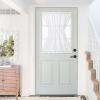 imageNICETOWN Linen Door Curtains 64 inch Length 1 Panel Farmhouse Kitchen Curtain Light Filtering Sidelight Door Covering Tie Up Shade for Living Room Narrow Window 1 Panel 26 inch Wide NaturalWhite