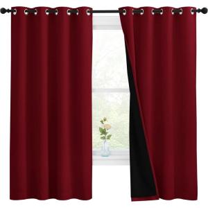 imageNICETOWN 100 Blackout Cold Blocking Curtain Panels Thermal Insulated Curtains Noise Reducing Drapes for Thanksgiving Day Window Decor Set of 2 Burgundy Red 55 inches Wide by 68 inches Long