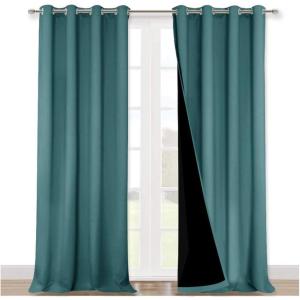 imageNICETOWN 100 Blackout Curtains 108 inches Long Noise Reduction Window Treatment Curtains Thermal Insulated Energy Smart Drapes Draperies for Apartment Decor Sea Teal Set of 2 52 inches Wide