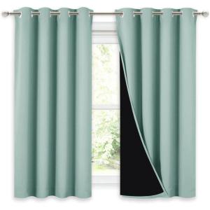 imageNICETOWN 100 Blackout Curtains 54 inches Long DoubleDeck Completely Blackout Window Treatment Thermal Insulated Lined Drapes for Small Window Aqua Blue 1 Pair 52 inches Width Each Panel