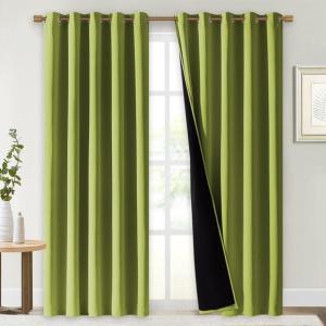 imageNICETOWN 100 Blackout Window Curtain Panels Fresh Green 2 Pieces 70 Wide Each Panel Cold and Full Light Blocking Drapes with Black Liner for Nursery 84 Drop Thermal Insulated Draperies