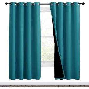 imageNICETOWN 100 Blackout Window Curtain Panels Full Light Blocking Drapes with Black Liner for Nursery 72inch Drop Thermal Insulated Draperies Peacock Teal 2 Pieces 46inch Wide Per Panel