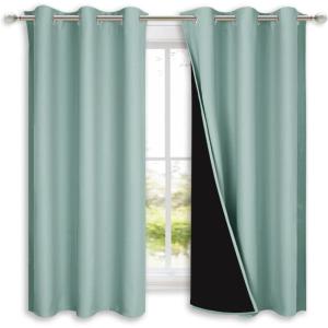 imageNICETOWN Aqua Blue 100 Blackout Lined Curtains 2 Thick Layers Completely Blackout Window Treatment Panels Thermal Insulated Drapes for Kitchen 1 Pair 42 Width x 63 Length Each Panel