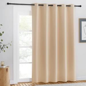imageNICETOWN Blackout Curtains for Windows 84 inch Long  Window Treatment Thermal Insulated Solid Grommet Room Darkening Drapes for BedroomLiving Room Biscotti Beige 1 Panel W66 x L84