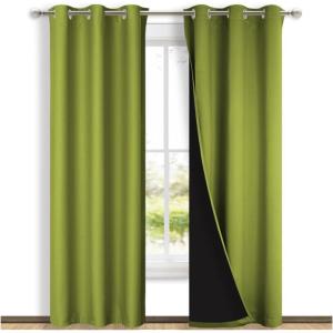 imageNICETOWN Full Shade Curtain Panels 37 Wide x 80 Long Fresh Green Pair of Thermal Insulated amp Energy Efficiency Blackout Drapes for Living Room Lined Silky Performance Window Dressing