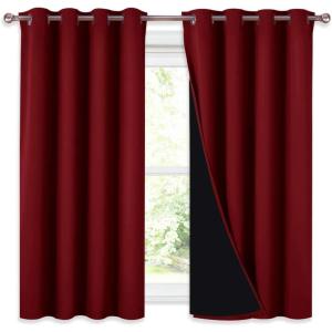 imageNICETOWN Kitchen Full Blackout Curtain Panels Super Thick and Soft Insulated Window Covers 100 Blackout Draperies with Black Backing for Cafe Window Burgundy Red Set of 2 PCs 52 by 54inch