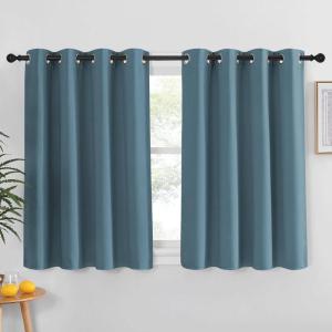 imageNICETOWN Kitchen Short Blackout Curtain and Drape  Thermal Insulated Solid Grommet Blackout Panel for Patio Bedroom Living Room Single Panel 52 inches by 45 inches Smoky Blue