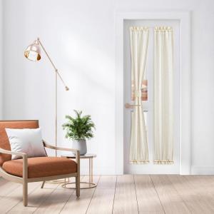 imageNICETOWN Linen Door Curtains 64 inch Length 1 Panel Farmhouse Kitchen Curtain Light Filtering Sidelight Door Covering Tie Up Shade for Living Room Narrow Window 1 Panel 26 inch Wide NaturalBeige