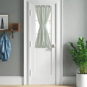imageNICETOWN Linen Door Curtains 64 inch Length 1 Panel Farmhouse Kitchen Curtain Light Filtering Sidelight Door Covering Tie Up Shade for Living Room Narrow Window 1 Panel 26 inch Wide NaturalSage Green