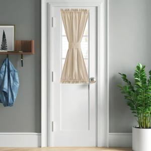 imageNICETOWN Linen Door Curtains 64 inch Length 1 Panel Farmhouse Kitchen Curtain Light Filtering Sidelight Door Covering Tie Up Shade for Living Room Narrow Window 1 Panel 26 inch Wide NaturalAngora
