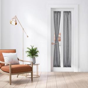 imageNICETOWN Linen Door Curtains 64 inch Length 1 Panel Farmhouse Kitchen Curtain Light Filtering Sidelight Door Covering Tie Up Shade for Living Room Narrow Window 1 Panel 26 inch Wide NaturalDark Grey
