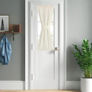 imageNICETOWN Linen Door Curtains 64 inch Length 1 Panel Farmhouse Kitchen Curtain Light Filtering Sidelight Door Covering Tie Up Shade for Living Room Narrow Window 1 Panel 26 inch Wide NaturalOff White