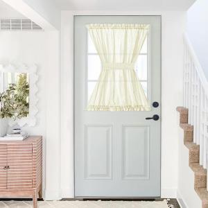 imageNICETOWN Linen Door Curtains 64 inch Length 1 Panel Farmhouse Kitchen Curtain Light Filtering Sidelight Door Covering Tie Up Shade for Living Room Narrow Window 1 Panel 26 inch Wide NaturalYellow