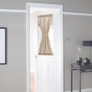 imageNICETOWN Linen Door Curtains 64 inch Length 1 Panel Farmhouse Kitchen Curtain Light Filtering Sidelight Door Covering Tie Up Shade for Living Room Narrow Window 1 Panel 26 inch Wide NaturalTaupe
