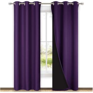 imageNICETOWN Room Warming Blackout Curtains 80 inches Long Royal Purple 2 Pieces 42 Wide Each Panel Full Light Blocking Drapes with Black Liner for Nursery Thermal Insulated Drapes for Hall Villa