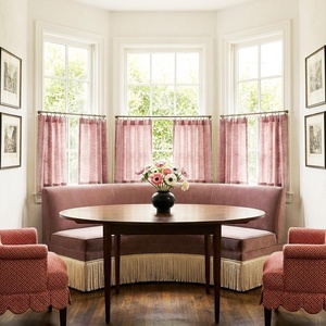 image:imageNICETOWN Semi Sheer Kitchen Curtains 24 inches Long Rod Pocket amp Back Tab Short Faux Linen Blend Light Filtering Window Treatments for Home Decor Linen W27 x L24 2 PanelsPink
