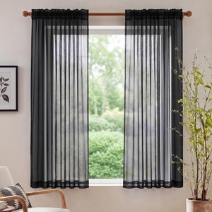 image:imageNICETOWN White Sheer Curtains 63 inche Length 2 Panels for Bedroom Rod Pocket Lightweight Drapes Voile Sheer Drapes Air amp Breathable Window Treatments for Kids Room W37 x L63Black
