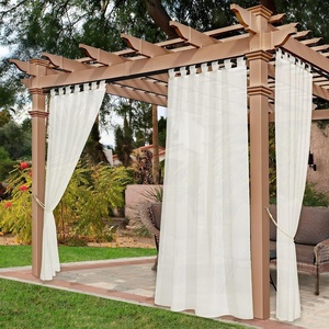 image:imageNICETOWN Patio Outdoor Curtains Voile Sheer White W54 x L96 2 Panels  Waterproof Pocket Top Light Filtering Indoor Outdoor For CabanaArborBeige
