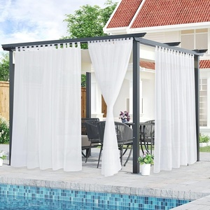 image:imageNICETOWN Patio Outdoor Curtains Voile Sheer White W54 x L96 2 Panels  Waterproof Pocket Top Light Filtering Indoor Outdoor For CabanaArborPure White