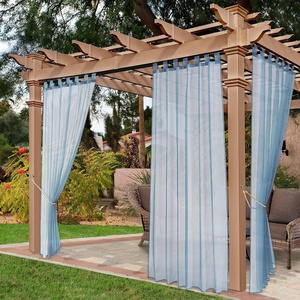 image:imageNICETOWN Patio Outdoor Curtains Voile Sheer White W54 x L96 2 Panels  Waterproof Pocket Top Light Filtering Indoor Outdoor For CabanaArborStone Blue