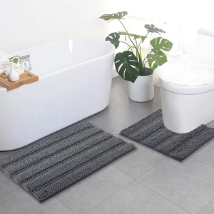 image:imageNICETOWN Grey Bathroom Contour Rug Sets Extra Thick Bath Rugs for Bathroom Soft Plush Chenille Shaggy Bath Mats Living Room Bedroom Mats Water Absorbent Floor Carpets 20 x 32 Plus 24 x 24 U