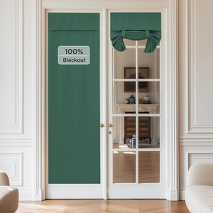 image:imageNICETOWN 100 Blackout French Door Curtains for Door Window Privacy Thermal Insulated Short Curtains for Kitchen Tie Up Shade Window Covering for Christmas Sage Green W26 X L40 Inch 1 PanelHunter Green
