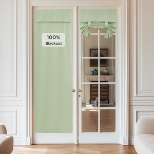 image:imageNICETOWN 100 Blackout French Door Curtains for Door Window Privacy Thermal Insulated Short Curtains for Kitchen Tie Up Shade Window Covering for Christmas Sage Green W26 X L40 Inch 1 PanelLight Green