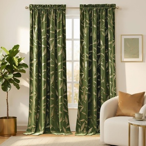 image:imageNICETOWN 96 inch Long Brown Velvet Curtains Extra Wide W62 x L96 Luxury Soft Thermal Insulated Room Darkening Heavy Duty Velvet Drapes for Sliding Glass Door 2 Panels2  Leaf Pattern  Olive Green