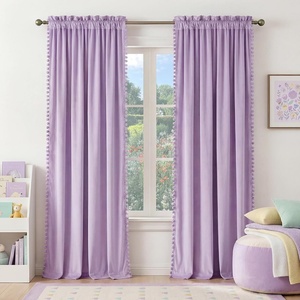 image:imageNICETOWN 96 inch Long Brown Velvet Curtains Extra Wide W62 x L96 Luxury Soft Thermal Insulated Room Darkening Heavy Duty Velvet Drapes for Sliding Glass Door 2 Panels3  Pom Pom  Lilac Purple