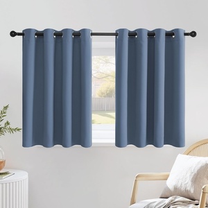 image:imageNICETOWN Stone Blue Short Curtains 36 inches Long for Kitchen Grommet Sunlight Reducing Solid Vertical Window Treatments for Cafe amp Home Office 2 Panels W52 x L36
