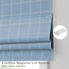 image:imageNICETOWN 100 Blackout Taupe Plaid Magnetic Roman Shade W24 x L64 1 Panel  No Drill Cordless Roman Shade with Tieback for French Doors Privacy amp Thermal Shade for Living Room Patio GlassGrid Pattern  Sea Blue  White