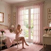 image:imageNICETOWN Gingham Light Pink Curtains for Girls Room 84 Long with Adjustable Top Ties Classic Buffalo Check Linen Textured Drapes Sweet Pink amp White Plaid French Country Decor 52 Wide 2 PanelsLight Filtering  Gingham  Dusty Rose Pink