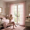 image:imageNICETOWN Gingham Light Pink Curtains for Girls Room 84 Long with Adjustable Top Ties Classic Buffalo Check Linen Textured Drapes Sweet Pink amp White Plaid French Country Decor 52 Wide 2 PanelsLight Filtering  Stripe  Muted Pink