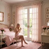 image:imageNICETOWN Gingham Light Pink Curtains for Girls Room 84 Long with Adjustable Top Ties Classic Buffalo Check Linen Textured Drapes Sweet Pink amp White Plaid French Country Decor 52 Wide 2 PanelsLight Filtering  Gingham  Light Pink