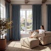 image:imageNICETOWN Olive Green Linen Plaid Bedroom Curtains Rod Pocket amp Back Tab Geometric Jacquard Thick Wovern Mudcloth Light Filtering Window Treatments for Home Decor W52 x L84 2 PanelsDusty Blue