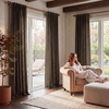 image:imageNICETOWN Olive Green Linen Plaid Bedroom Curtains Rod Pocket amp Back Tab Geometric Jacquard Thick Wovern Mudcloth Light Filtering Window Treatments for Home Decor W52 x L84 2 PanelsBrown