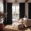 image:imageNICETOWN Olive Green Linen Plaid Bedroom Curtains Rod Pocket amp Back Tab Geometric Jacquard Thick Wovern Mudcloth Light Filtering Window Treatments for Home Decor W52 x L84 2 PanelsBlack
