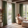 image:imageNICETOWN Olive Green Linen Plaid Bedroom Curtains Rod Pocket amp Back Tab Geometric Jacquard Thick Wovern Mudcloth Light Filtering Window Treatments for Home Decor W52 x L84 2 PanelsOlive Green