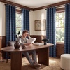image:imageNICETOWN Taupe 100 Blackout Plaid Cabin Buffalo Gingham Curtain 52W x 84L  Living Room Checkered Patterned Thermal Insulated Grommet Room Darkening Curtains amp Rustic Drapes for Farmhouse 2 PanelsGrid Pattern  Dark Blue  White