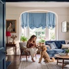 image:imageNICETOWN Taupe Farmhouse Plaid 100 Blackout Ballon Shades 34W x 45L 1 PC  Thermal Insulated Multi Hanging Ways Shade Short Rod Pocket Curtain for Kitchen Liftable Tier Roman BlindGrid Pattern  Sea Blue  White