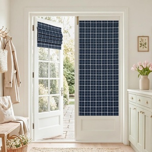 image:imageNICETOWN 100 Blackout Taupe Plaid Magnetic Roman Shade W24 x L64 1 Panel  No Drill Cordless Roman Shade with Tieback for French Doors Privacy amp Thermal Shade for Living Room Patio GlassPlaid  Dark Blue  White
