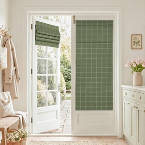 image:imageNICETOWN 100 Blackout Taupe Plaid Magnetic Roman Shade W24 x L64 1 Panel  No Drill Cordless Roman Shade with Tieback for French Doors Privacy amp Thermal Shade for Living Room Patio GlassGrid Pattern  Olive Green  White