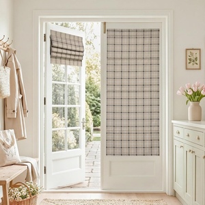 image:imageNICETOWN 100 Blackout Taupe Plaid Magnetic Roman Shade W24 x L64 1 Panel  No Drill Cordless Roman Shade with Tieback for French Doors Privacy amp Thermal Shade for Living Room Patio GlassPlaid  Taupe  White