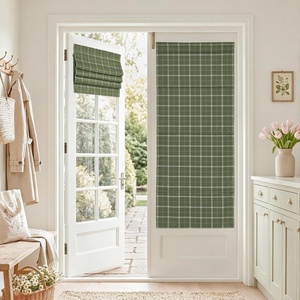 image:imageNICETOWN 100 Blackout Taupe Plaid Magnetic Roman Shade W24 x L64 1 Panel  No Drill Cordless Roman Shade with Tieback for French Doors Privacy amp Thermal Shade for Living Room Patio GlassPlaid  Olive Green  White
