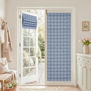 image:imageNICETOWN 100 Blackout Taupe Plaid Magnetic Roman Shade W24 x L64 1 Panel  No Drill Cordless Roman Shade with Tieback for French Doors Privacy amp Thermal Shade for Living Room Patio GlassPlaid  Sea Blue  White